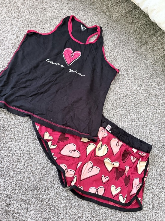 Other - Love You Black & Pink Heart Tank and Shorts Sleep Set
